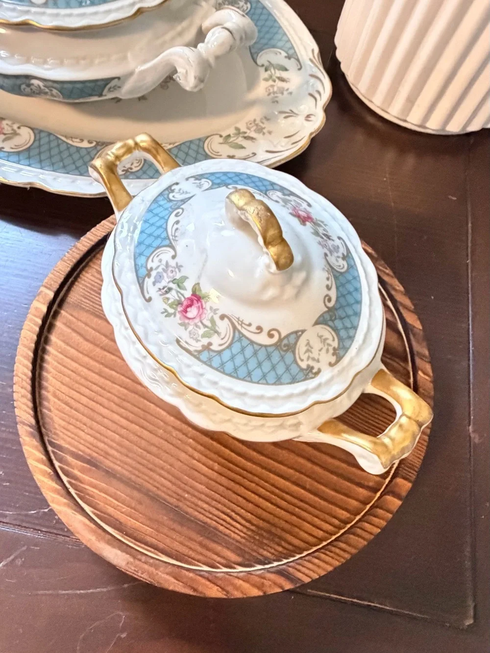 Vintage Royal Jackson / Myott Porcelain Serving Set - 3 Pieces (Blue Floral)
